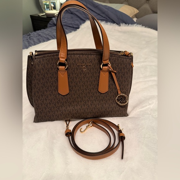 Michael Kors Dark Brown Satchel with Tan Accents - Picture 12 of 14